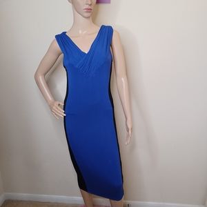 SiSi Made in the USA Women's Blue Black Sleeveless Midi Bodycon Dress Size Large